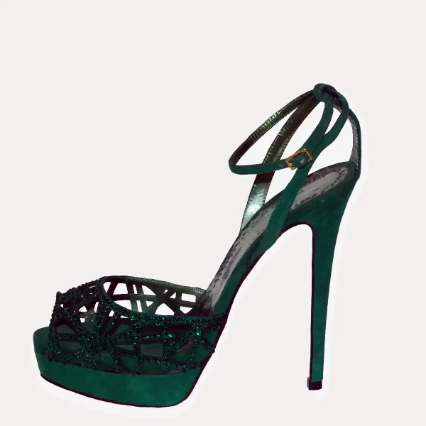 "Francesco Sacco" Sandalo cinturino Strass verde | Lecceshoes Shop Online
