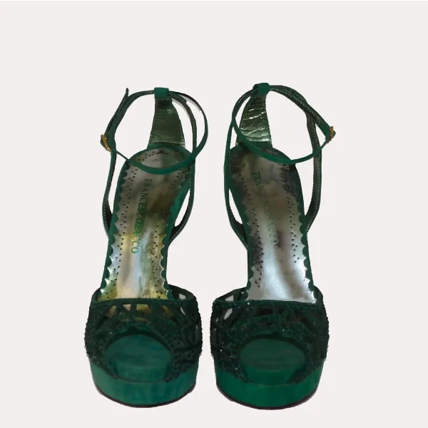 "Francesco Sacco" Sandalo cinturino Strass verde | Lecceshoes Shop Online